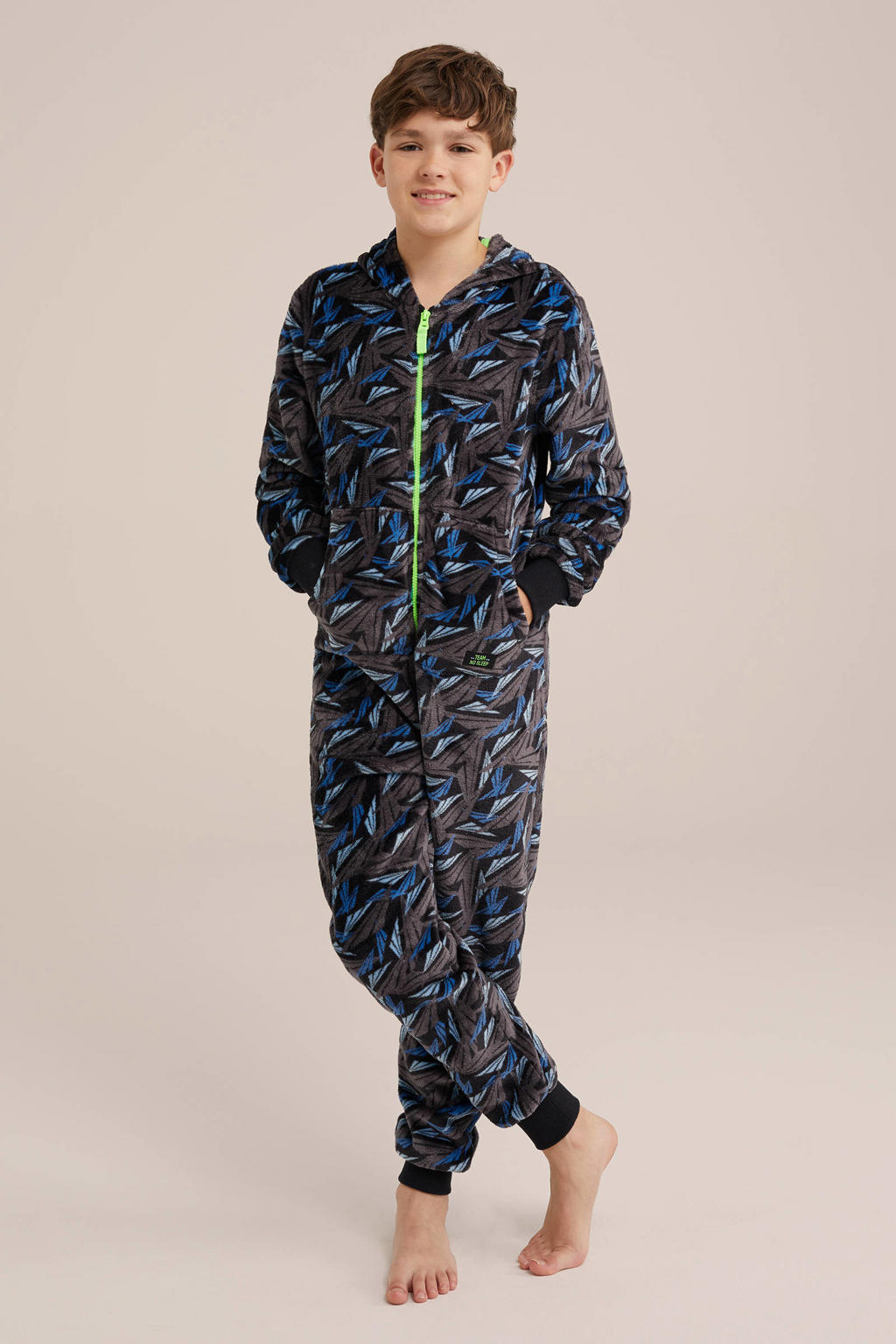 WE Fashion Onesie all over print grijs/blauw/multicolor