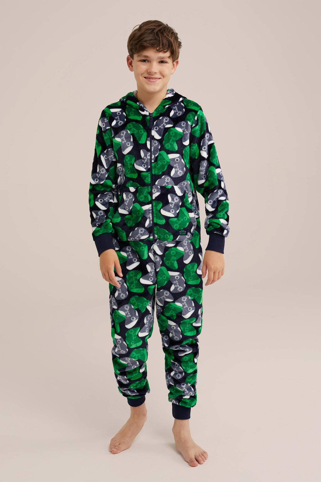 WE Fashion Onesie game controllers Donkerblauw/grijs/groen
