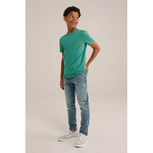WE Fashion T-shirt Groen Jongens Stretchkatoen Ronde hals Effen 146 152
