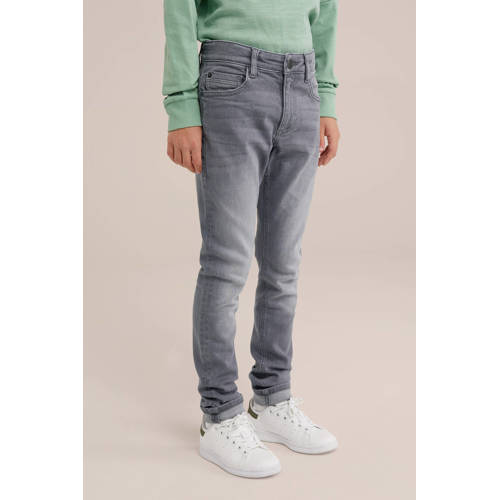 WE Fashion skinny jeans light grey denim Grijs Jongens Stretchdenim Effen 146