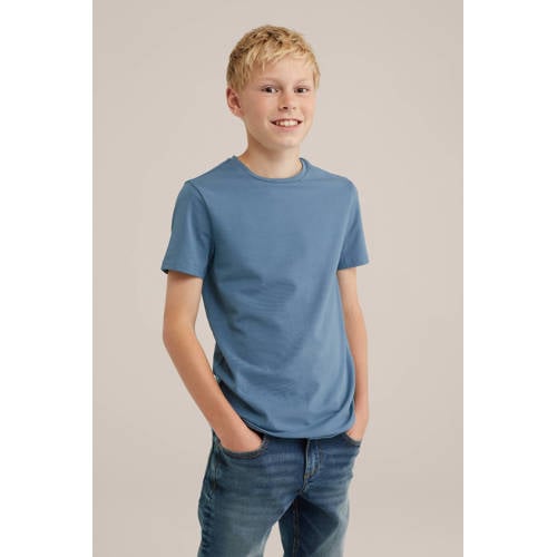 WE Fashion T-shirt Blauw Jongens Stretchkatoen Ronde hals Effen 98 104