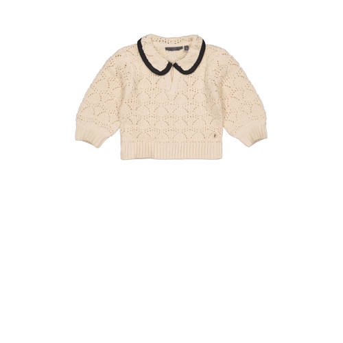 LEVV Little gebreide sweater PIBBE met contrastbies ecru/zwart Meisjes Katoen Klassieke kraag - maat 128 afbeelding