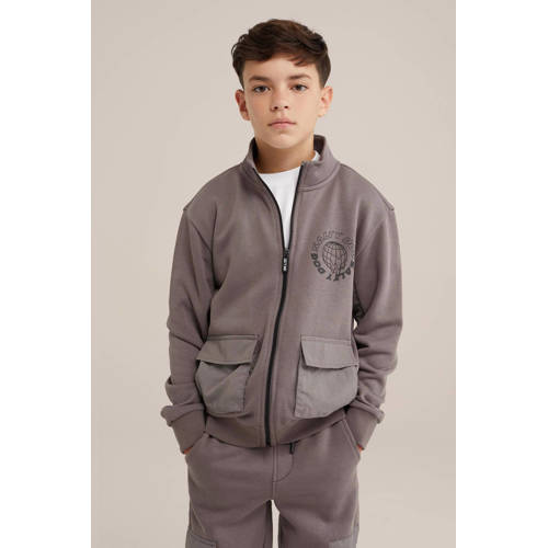 WE Fashion sweatvest grijs Jongens Katoen Opstaande kraag Effen 158 164
