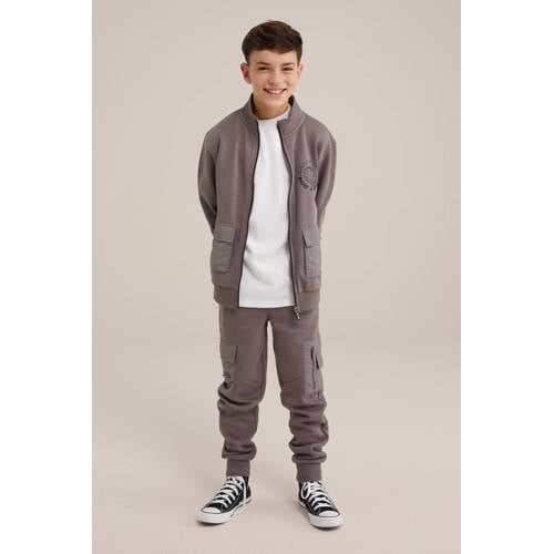WE Fashion sweatvest grijs Jongens Katoen Opstaande kraag Effen 158 164