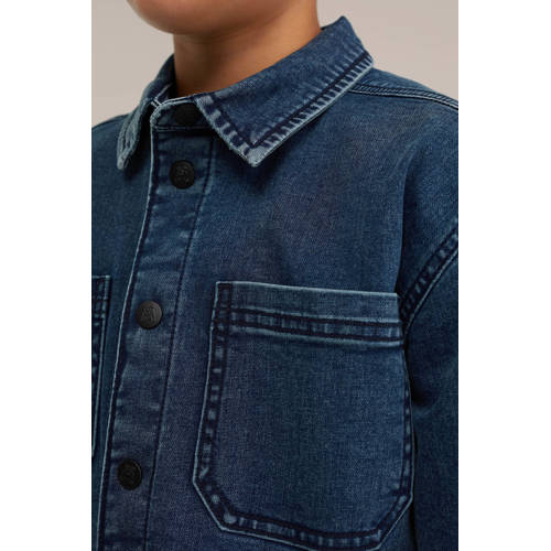 WE Fashion overhemd blue denim Blauw Jongens Katoen Klassieke kraag Effen 146 152