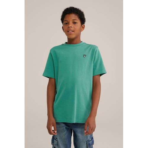 WE Fashion T-shirt Groen Jongens Katoen Ronde hals Effen 98 104