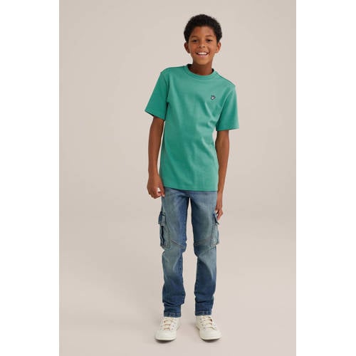 WE Fashion T-shirt Groen Jongens Katoen Ronde hals Effen 98 104