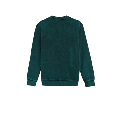 WE Fashion longsleeve met printopdruk donkergroen wit Jongens Katoen Ronde hals 170 176