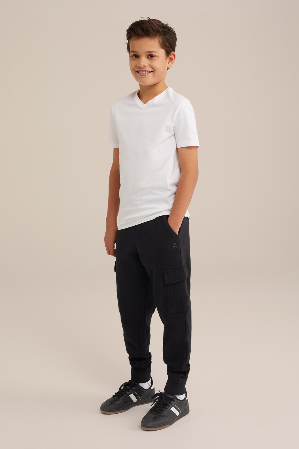 Set van 5 witte jongens WE Fashion T-shirt van stretchkatoen met effen, korte mouwen en V-hals