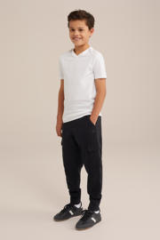 thumbnail: Set van 5 witte jongens WE Fashion T-shirt van stretchkatoen met effen, korte mouwen en V-hals