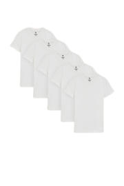 thumbnail: Set van 5 witte jongens WE Fashion t-shirt van stretchkatoen met effen, korte mouwen en V-hals
