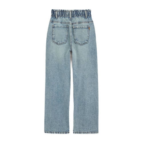 WE Fashion high waist straight fit jeans light blue denim Blauw Effen 122