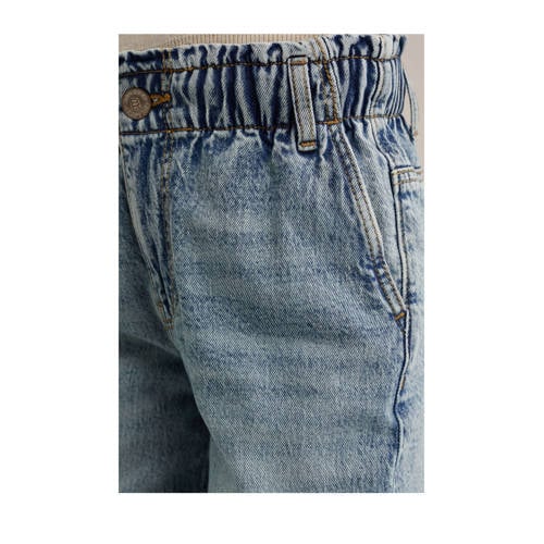 WE Fashion high waist straight fit jeans light blue denim Blauw Effen 122