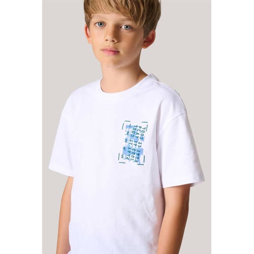 Shoeby T-shirt met backprint wit Jongens Katoen Ronde hals Backprint 110 116