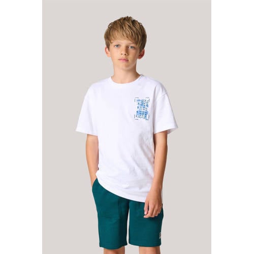 Shoeby T-shirt met backprint wit Jongens Katoen Ronde hals Backprint 110 116
