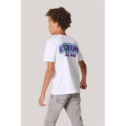 Shoeby T-shirt met backprint wit Jongens Katoen Ronde hals Backprint 98 104