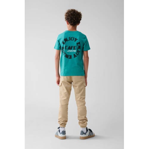 Shoeby T-shirt met backprint groen Jongens Katoen Ronde hals Backprint 146 152