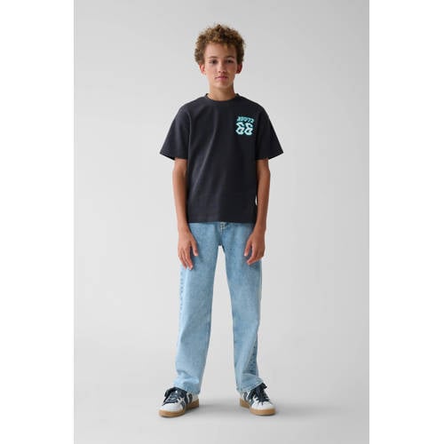Shoeby T-shirt met backprint antraciet Grijs Jongens Katoen Ronde hals 170 176
