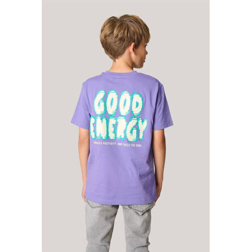 Shoeby T-shirt met backprint paars Jongens Katoen Ronde hals Backprint 98 104