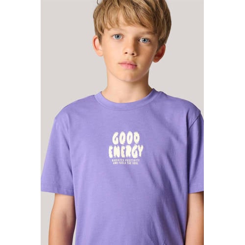 Shoeby T-shirt met backprint paars Jongens Katoen Ronde hals Backprint 98 104