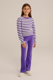 thumbnail: Paarse meisjes velours flared broek van corduroy met regular waist, elastische tailleband en effen