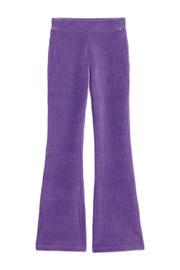 thumbnail: Paarse meisjes WE Fashion velours flared broek met regular waist, elastische tailleband en effen