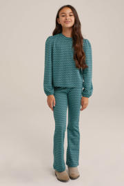 thumbnail: Groen en witte meisjes WE Fashion flared broek van polyester met elastische tailleband
