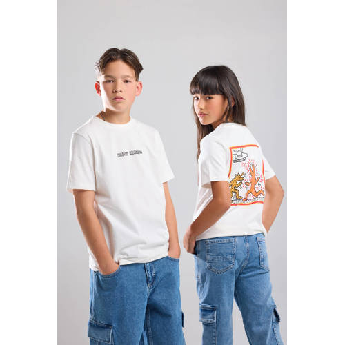 America Today T-shirt met backprint ecru oranje zwart Jongens Katoen Ronde hals 170 176