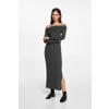 MANGO TEEN off shoulder bodycon jurk donkergrijs