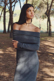 thumbnail: MANGO TEEN off shoulder bodycon jurk donkergrijs