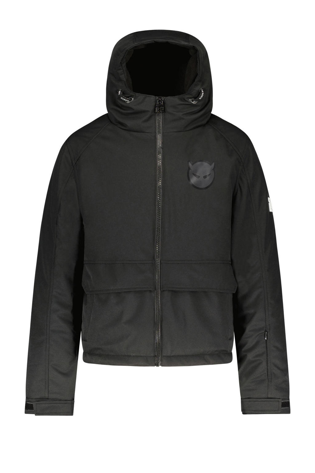Zwarte jongens SuperRebel ski-jack Space van polyester met capuchon en ritssluiting