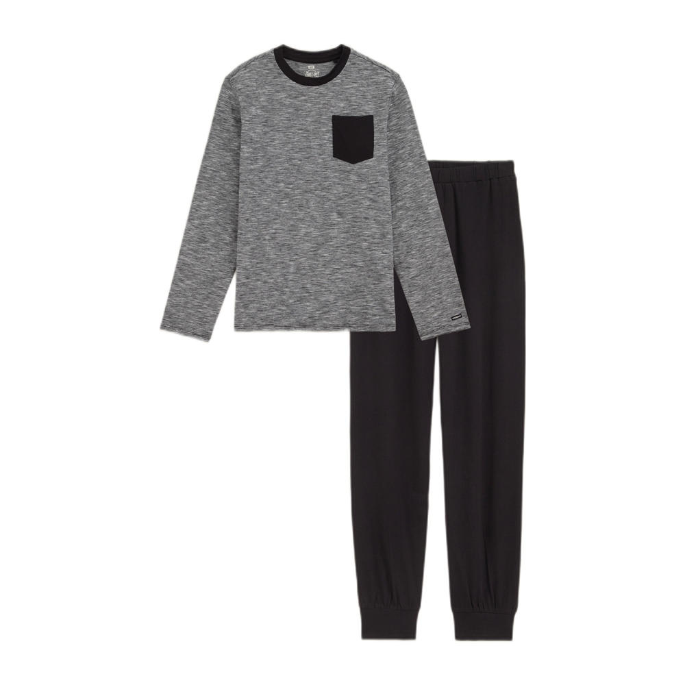 WE Fashion pyjamaset zwart/grijsmelange