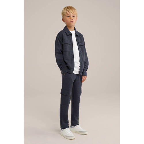 WE Fashion gemêleerde slim fit joggingbroek donkerblauw Jongens Polyester 158