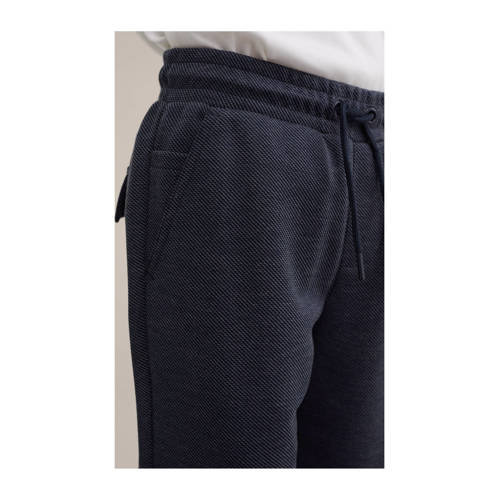 WE Fashion gemêleerde slim fit joggingbroek donkerblauw Jongens Polyester 158