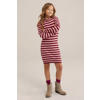 WE Fashion gestreepte bodycon jurk donkerrood/lichtroze