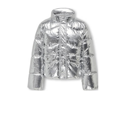 KIDS ONLY GIRL metallic gewatteerde winterjas KOGPEARL zilver metallic Meisjes Polyester Capuchon