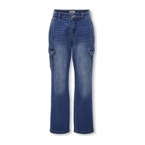 KIDS ONLY GIRL high waist straight fit jeans KOGSAFARI MISSOURI medium blue denim Blauw Meisjes Stretchdenim