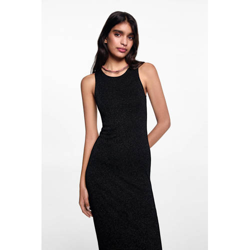 MANGO TEENS maxi jurk zwart Meisjes Viscose Ronde hals Effen 158(XS)