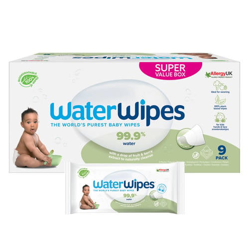 WaterWipes snoetendoekjes voordeelverpakking - 9 x 60 stuks (540 doekjes) Babydoekjes afbeelding