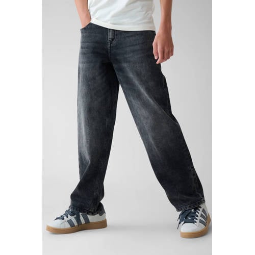 Shoeby wide leg baggy fit jeans black denim Grijs Jongens Katoen Effen - maat 176 afbeelding