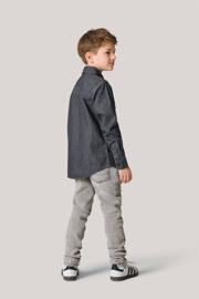 thumbnail: Grey denim jongens Shoeby overhemd van denim met effen, lange mouwen, klassieke kraag en knoopsluiting