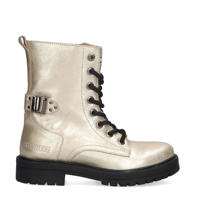 thumbnail: Gouden meisjes Braqeez Leah Leap leren veterboots met profielzool, rits- en vetersluiting en effen