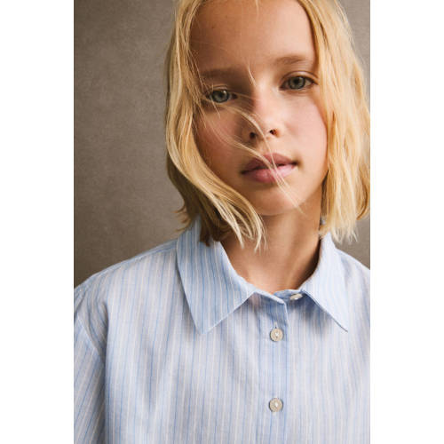 Mango Kids gestreepte blouse blauw Meisjes Katoen Klassieke kraag Streep 140