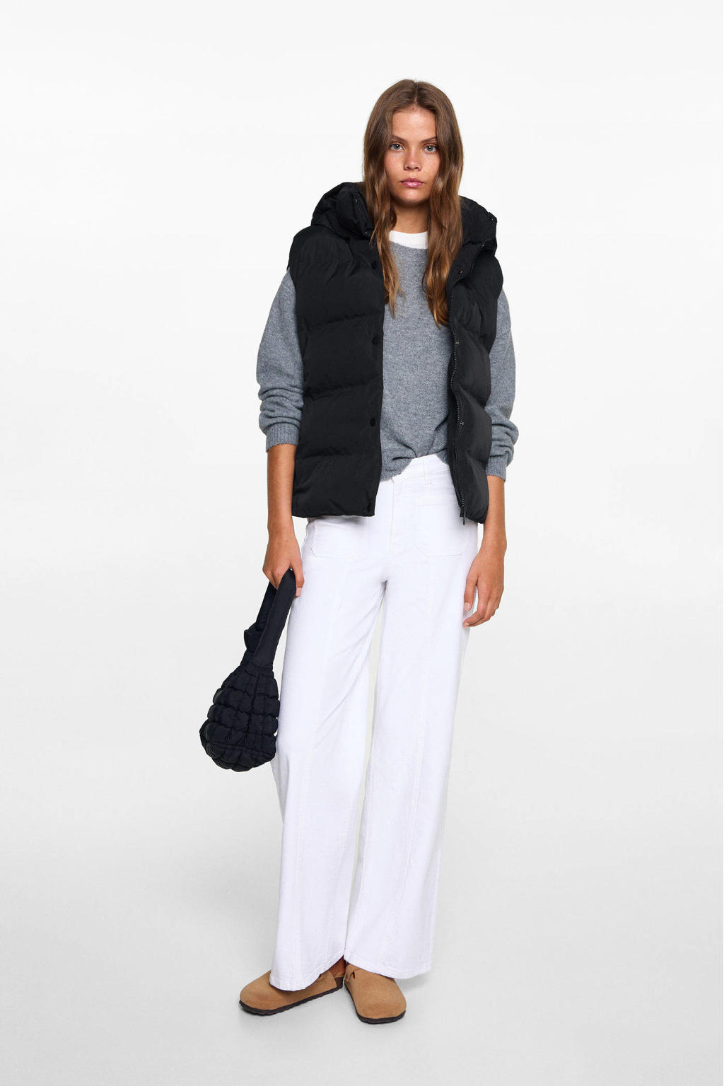 Zwarte meisjes MANGO TEEN bodywarmer van polyester met capuchon en drukknoopsluiting
