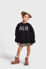 thumbnail: Zwarte meisjes Alix Mini sweater met backprint, lange mouwen en ronde hals