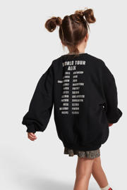 thumbnail: Zwarte meisjes Alix Mini sweater met backprint, lange mouwen en ronde hals