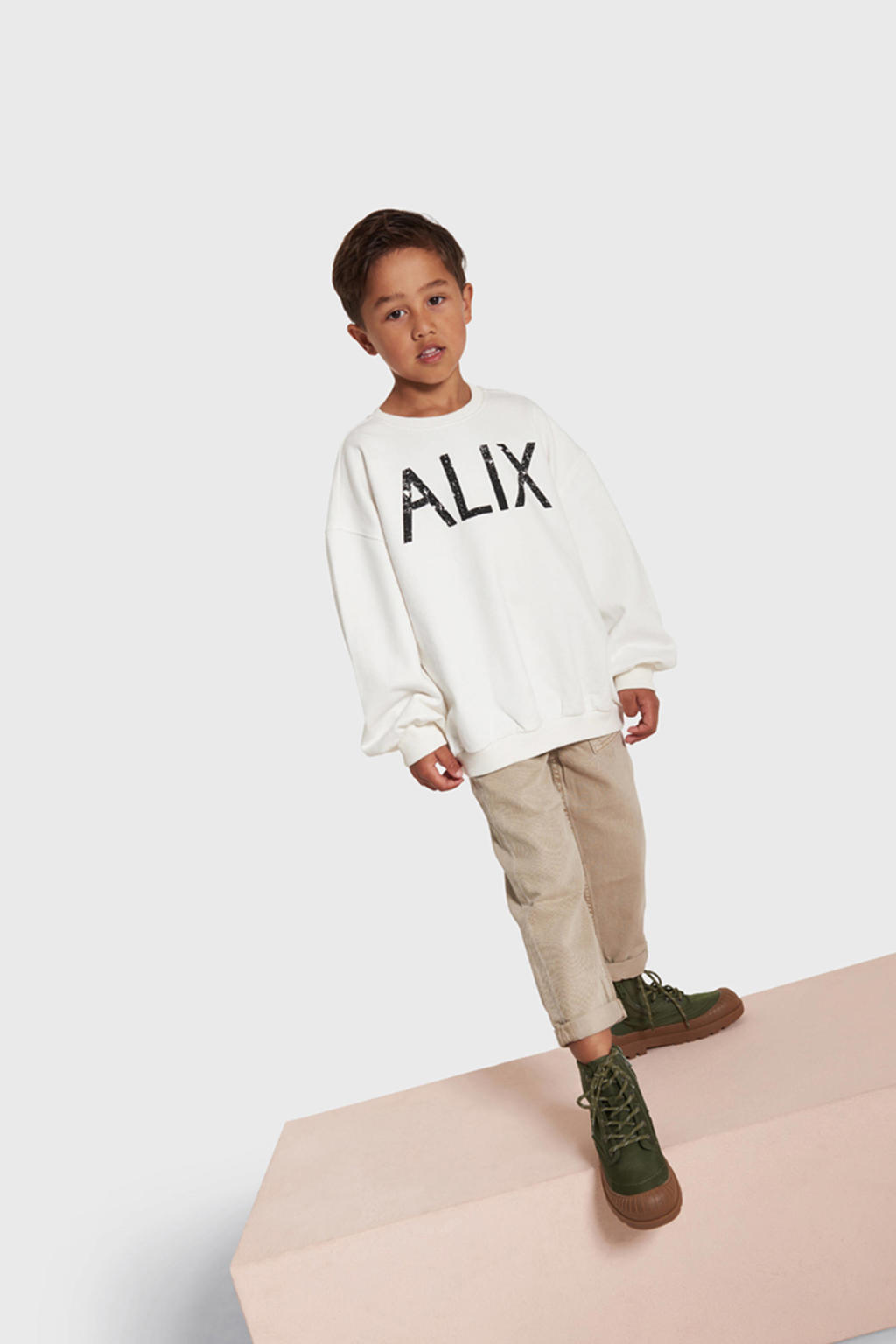 Ecru meisjes Alix Mini sweater met backprint, lange mouwen en ronde hals