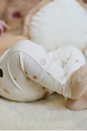 thumbnail: Ecru, goud en bruine jongens Quapi Newborn baby regular fit broek van katoen met elastische tailleband