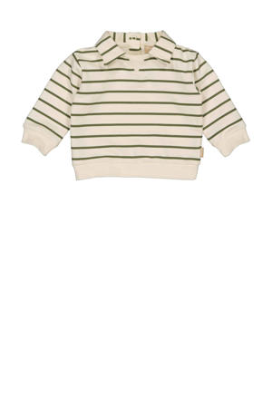 baby gestreepte sweater FELIX ecru/olijfgroen