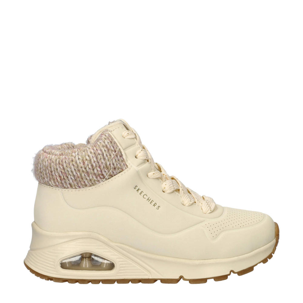 Ecru meisjes Skechers Uno Gen sneakers van imitatieleer met rits- en vetersluiting en effen